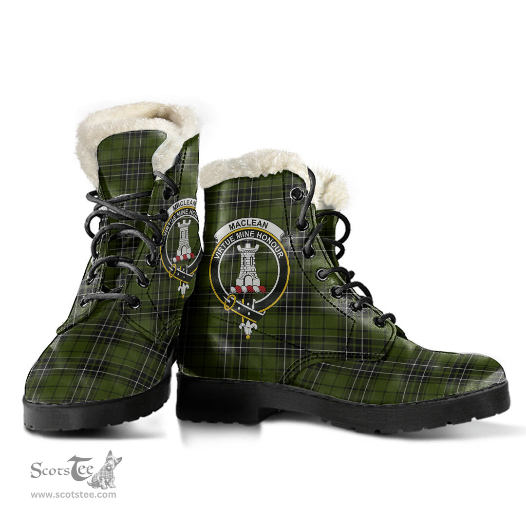 ScotsTee Shop Scottish MacLean Hunting Clan Crest Faux Fur Tartan Leather Boots