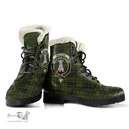 ScotsTee Shop Scottish MacLean Hunting Clan Crest Faux Fur Tartan Leather Boots