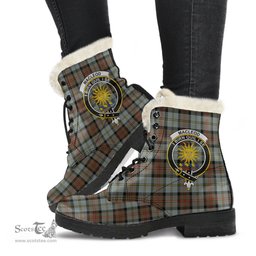 ScotsTee Shop Scottish MacLeod of Harris Weathered Clan Crest Faux Fur Tartan Leather Boots