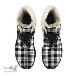 ScotsTee Shop Scottish MacFarlane Black White Clan Crest Faux Fur Tartan Leather Boots