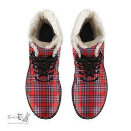 ScotsTee Shop Scottish MacFarlane Modern Clan Crest Faux Fur Tartan Leather Boots