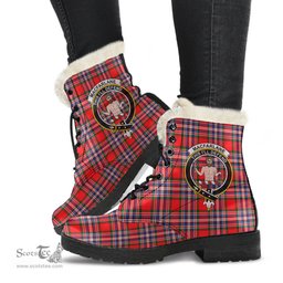 ScotsTee Shop Scottish MacFarlane Modern Clan Crest Faux Fur Tartan Leather Boots