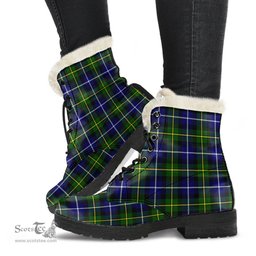 ScotsTee Shop Scottish MacNeill of Barra Modern Clan Faux Fur Tartan Leather Boots