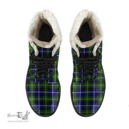 ScotsTee Shop Scottish MacNeill of Barra Modern Clan Faux Fur Tartan Leather Boots