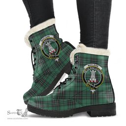 ScotsTee Shop Scottish MacLean Hunting Ancient Clan Crest Faux Fur Tartan Leather Boots