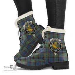 ScotsTee Shop Scottish Nicolson Hunting Ancient Clan Crest Faux Fur Tartan Leather Boots