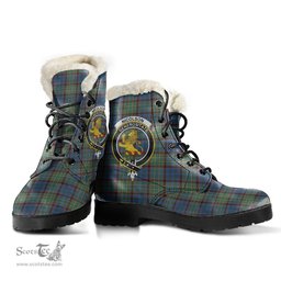 ScotsTee Shop Scottish Nicolson Hunting Ancient Clan Crest Faux Fur Tartan Leather Boots