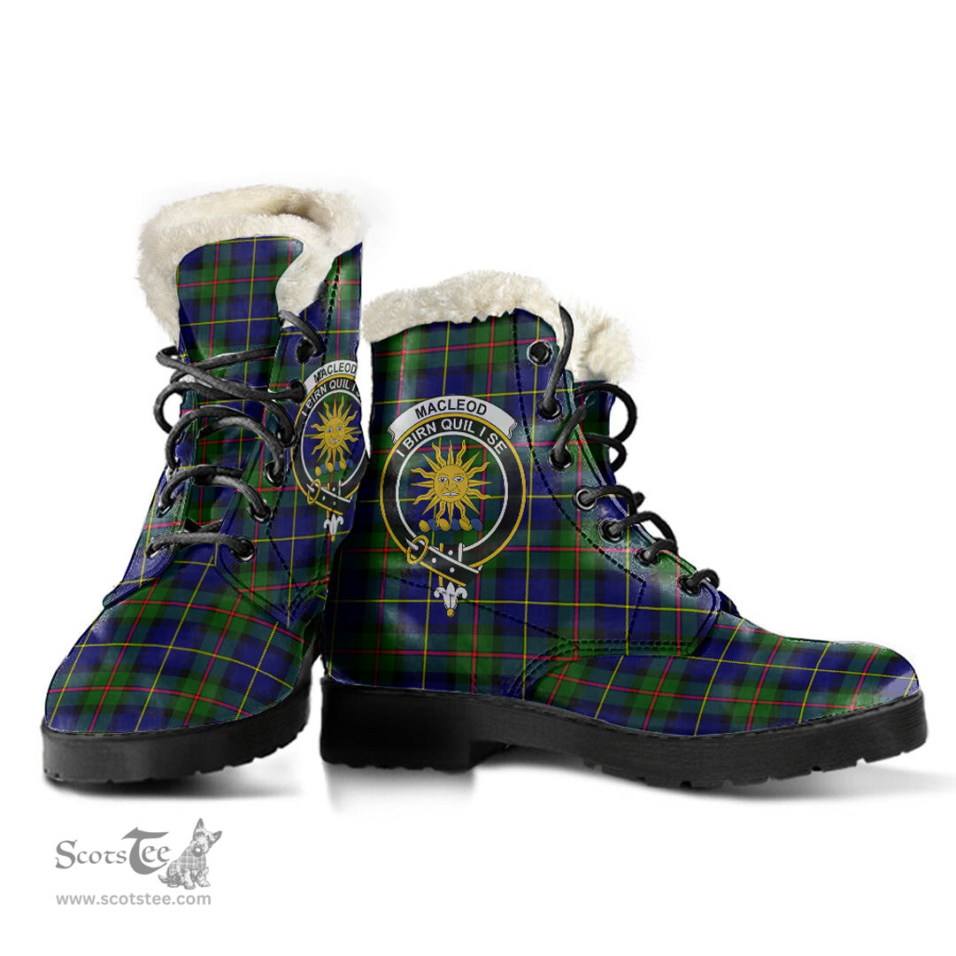 ScotsTee Shop Scottish MacLeod of Harris Modern Clan Crest Faux Fur Tartan Leather Boots