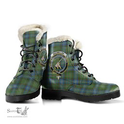 ScotsTee Shop Scottish MacMillan Hunting Ancient Clan Crest Faux Fur Tartan Leather Boots