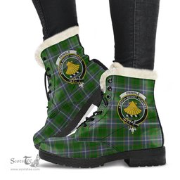 ScotsTee Shop Scottish Pringle Clan Crest Faux Fur Tartan Leather Boots