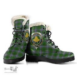ScotsTee Shop Scottish Pringle Clan Crest Faux Fur Tartan Leather Boots