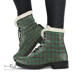 ScotsTee Shop Scottish MacKinnon Hunting Ancient Clan Faux Fur Tartan Leather Boots