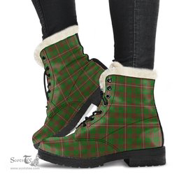 ScotsTee Shop Scottish MacKinnon Hunting Modern Clan Faux Fur Tartan Leather Boots