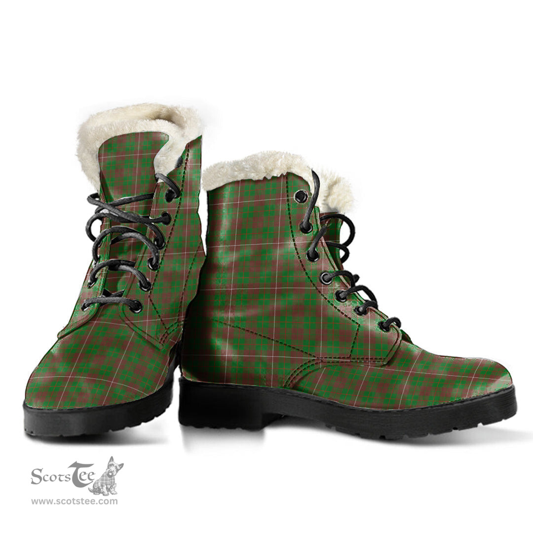 ScotsTee Shop Scottish MacKinnon Hunting Modern Clan Faux Fur Tartan Leather Boots