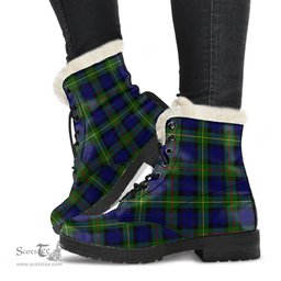 ScotsTee Shop Scottish MacEwen Modern Clan Faux Fur Tartan Leather Boots