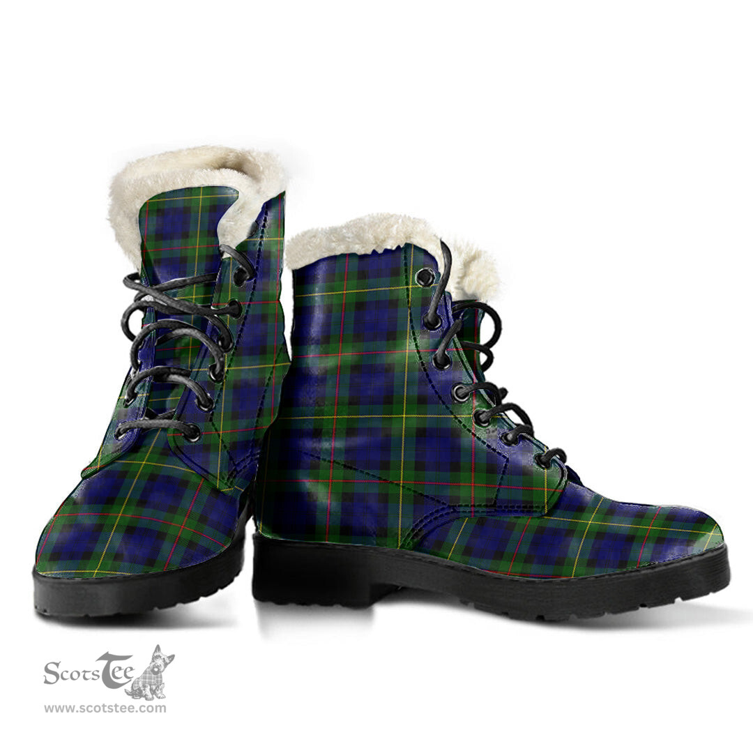 ScotsTee Shop Scottish MacEwen Modern Clan Faux Fur Tartan Leather Boots