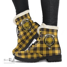 ScotsTee Shop Scottish MacLeod of Lewis Ancient Clan Crest Faux Fur Tartan Leather Boots