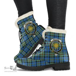 ScotsTee Shop Scottish MacLeod of Harris Ancient Clan Crest Faux Fur Tartan Leather Boots