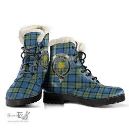 ScotsTee Shop Scottish MacLeod of Harris Ancient Clan Crest Faux Fur Tartan Leather Boots