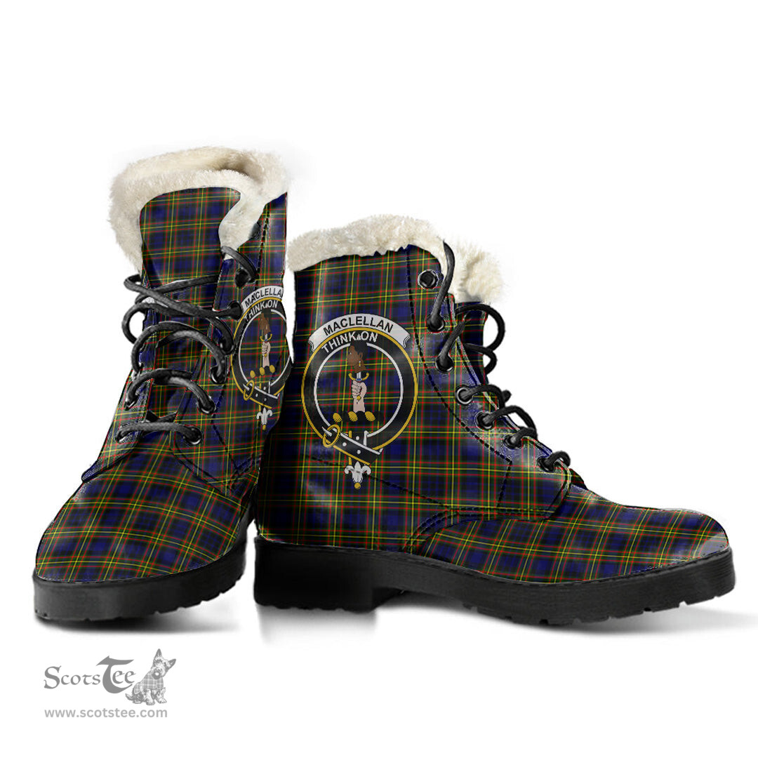 ScotsTee Shop Scottish MacLellan Modern Clan Crest Faux Fur Tartan Leather Boots