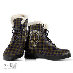 ScotsTee Shop Scottish MacLellan Modern Clan Crest Faux Fur Tartan Leather Boots