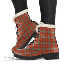 ScotsTee Shop Scottish Morrison Red Ancient Clan Faux Fur Tartan Leather Boots