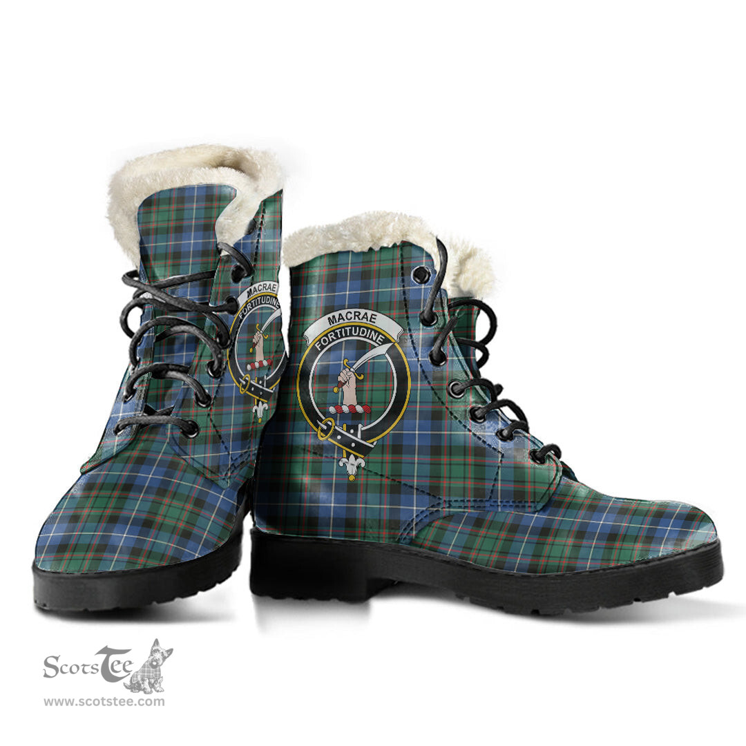 ScotsTee Shop Scottish MacRae Hunting Ancient Clan Crest Faux Fur Tartan Leather Boots
