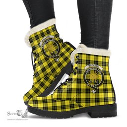 ScotsTee Shop Scottish MacLeod of Lewis Modern Clan Crest Faux Fur Tartan Leather Boots