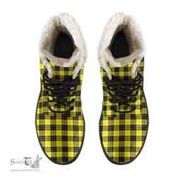 ScotsTee Shop Scottish MacLeod of Lewis Modern Clan Crest Faux Fur Tartan Leather Boots