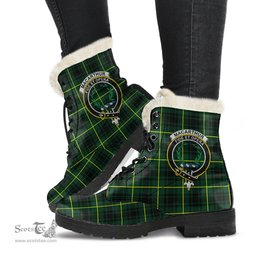 ScotsTee Shop Scottish MacArthur Modern Clan Crest Faux Fur Tartan Leather Boots
