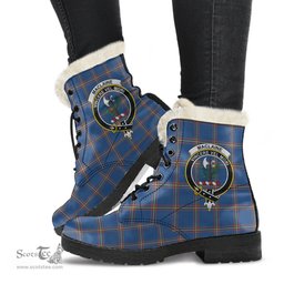 ScotsTee Shop Scottish MacLaine of Loch Buie Hunting Ancient Clan Crest Faux Fur Tartan Leather Boots
