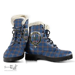 ScotsTee Shop Scottish MacLaine of Loch Buie Hunting Ancient Clan Crest Faux Fur Tartan Leather Boots