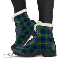 ScotsTee Shop Scottish Oliphant Modern Clan Faux Fur Tartan Leather Boots
