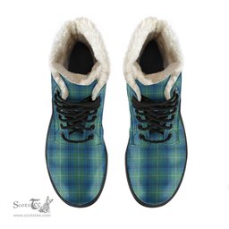 ScotsTee Shop Scottish Oliphant Ancient Clan Faux Fur Tartan Leather Boots
