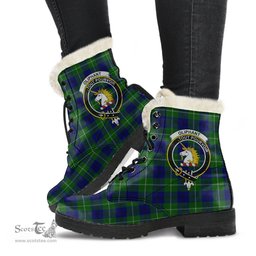 ScotsTee Shop Scottish Oliphant Modern Clan Crest Faux Fur Tartan Leather Boots