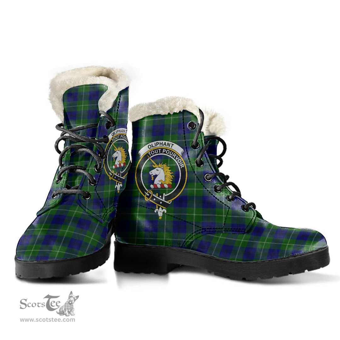 ScotsTee Shop Scottish Oliphant Modern Clan Crest Faux Fur Tartan Leather Boots
