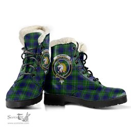 ScotsTee Shop Scottish Oliphant Modern Clan Crest Faux Fur Tartan Leather Boots