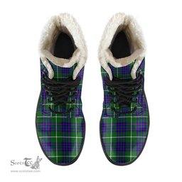 ScotsTee Shop Scottish MacIntyre Hunting Modern Clan Crest Faux Fur Tartan Leather Boots