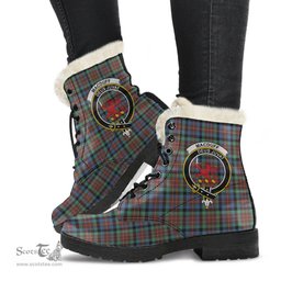 ScotsTee Shop Scottish MacDuff Hunting Ancient Clan Crest Faux Fur Tartan Leather Boots
