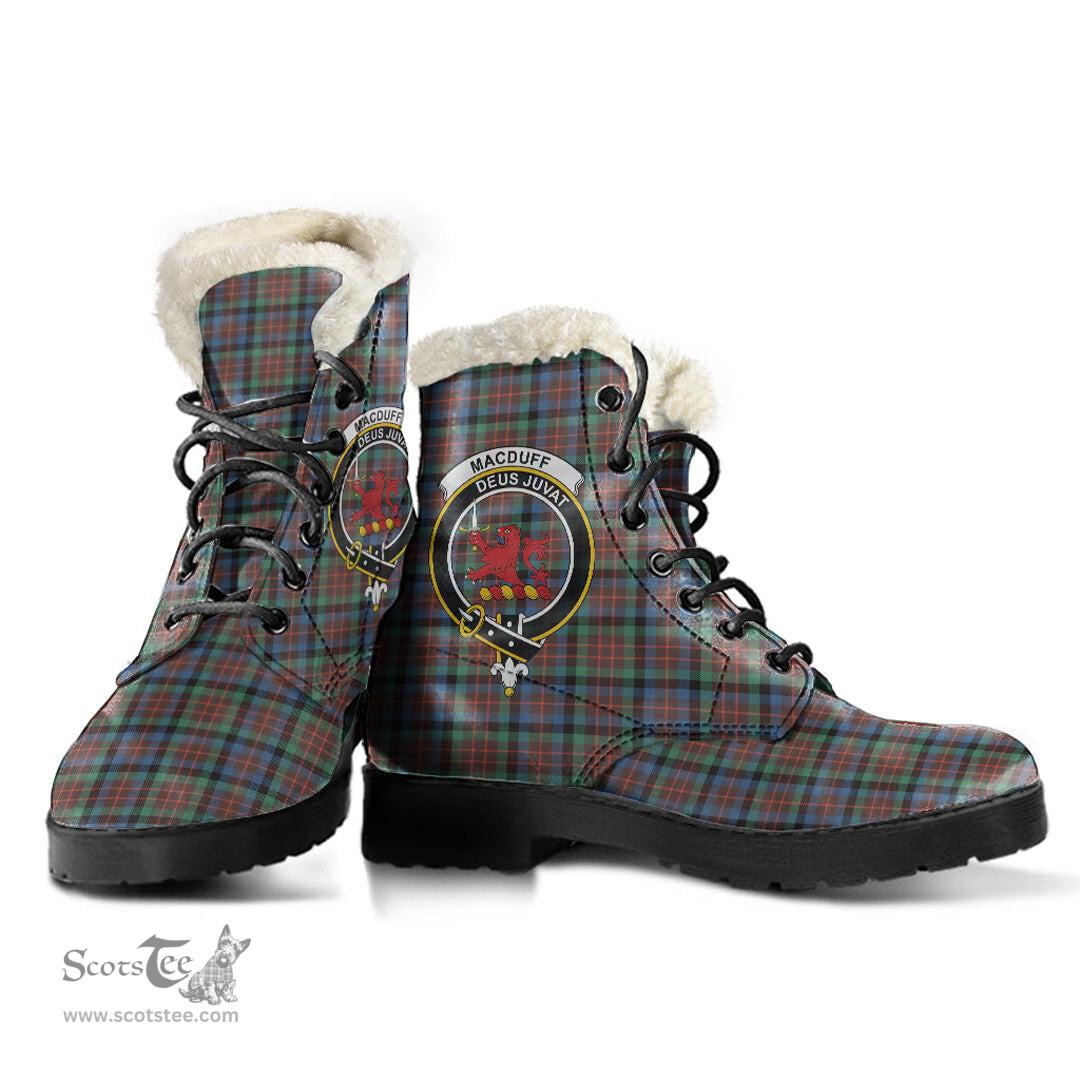ScotsTee Shop Scottish MacDuff Hunting Ancient Clan Crest Faux Fur Tartan Leather Boots