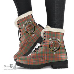 ScotsTee Shop Scottish MacKinnon Ancient Clan Crest Faux Fur Tartan Leather Boots