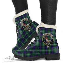 ScotsTee Shop Scottish MacDonald of the Isles Hunting Modern Clan Crest Faux Fur Tartan Leather Boots