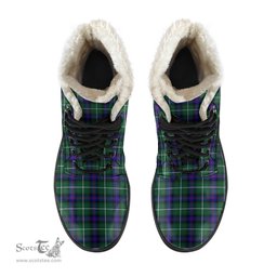 ScotsTee Shop Scottish MacDonald of the Isles Hunting Modern Clan Crest Faux Fur Tartan Leather Boots