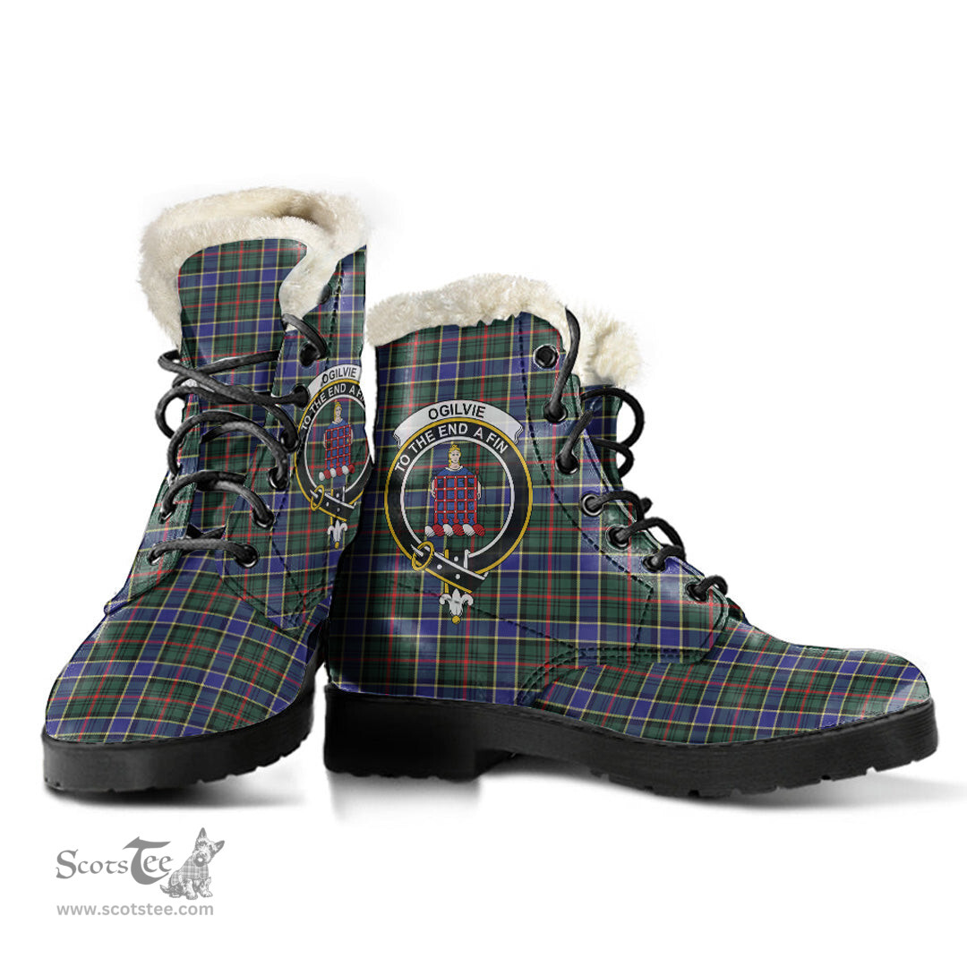 ScotsTee Shop Scottish Ogilvie Hunting Modern Clan Crest Faux Fur Tartan Leather Boots