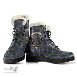 ScotsTee Shop Scottish Ogilvie Hunting Modern Clan Crest Faux Fur Tartan Leather Boots