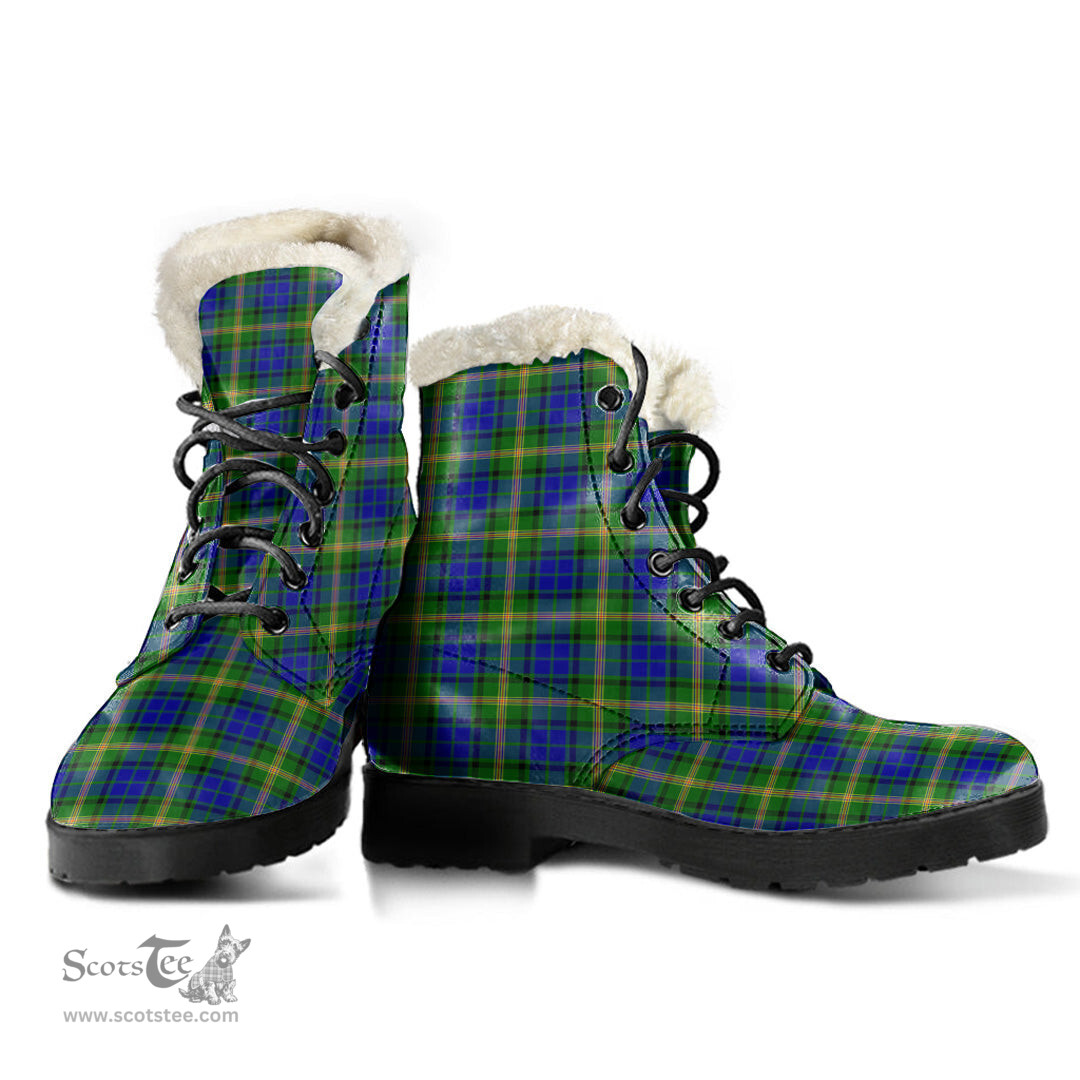 ScotsTee Shop Scottish Maitland Clan Faux Fur Tartan Leather Boots