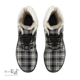ScotsTee Shop Scottish Menzies Black White Ancient Clan Faux Fur Tartan Leather Boots