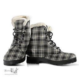 ScotsTee Shop Scottish Menzies Black White Ancient Clan Faux Fur Tartan Leather Boots