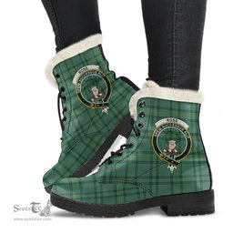 ScotsTee Shop Scottish Ross Hunting Ancient Clan Crest Faux Fur Tartan Leather Boots