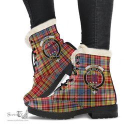 ScotsTee Shop Scottish Ogilvie of Airlie Ancient Clan Crest Faux Fur Tartan Leather Boots